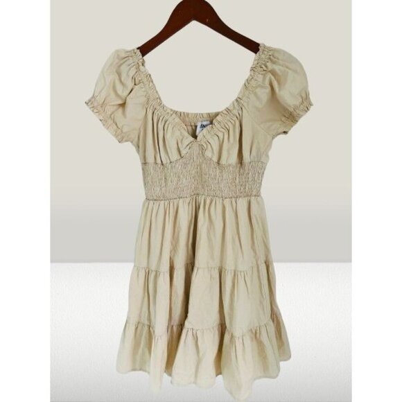 PRINCESS POLLY Dress Smocked Waist Mini Daniella Dress in Cream Size 6 - Picture 1 of 8